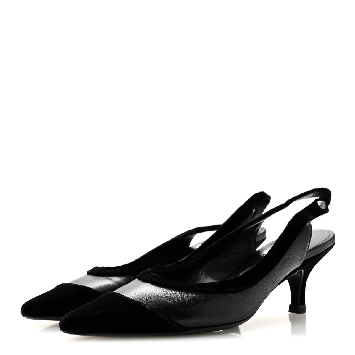 Velvet Lambskin Pearl CC Slingback Pumps 36 Black