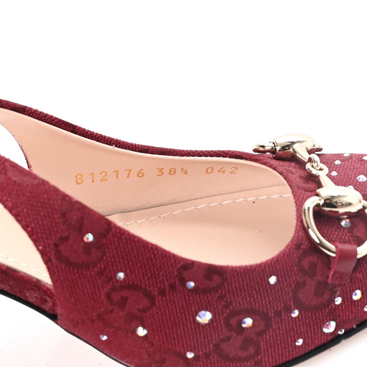 New Canvas Crystal GG Monogram Horsebit Slingback Pumps 38.5 Rossa Ancora