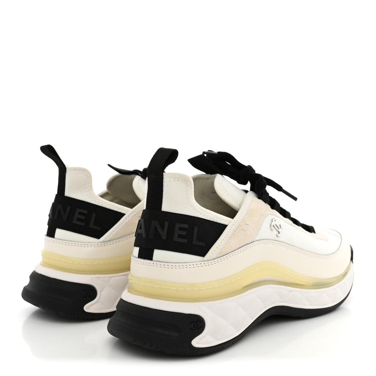 Velvet Calfskin Mixed Fibers Mens CC Sneakers 44 Ivory Black