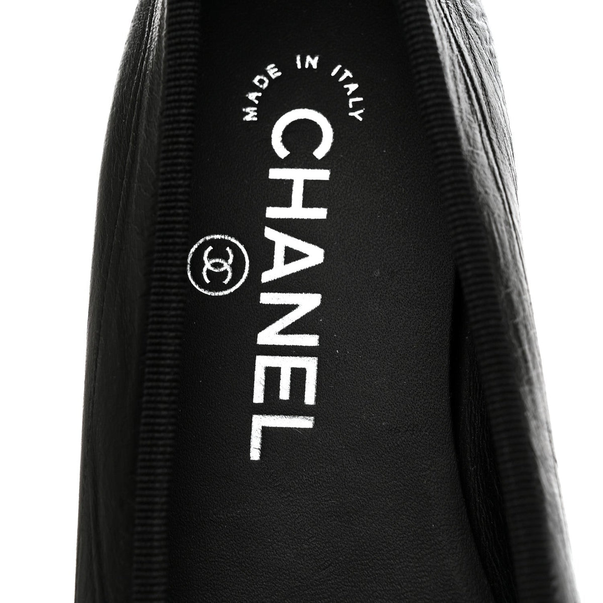 Crumpled Shiny Lambskin Cap Toe CC Ballerina Flats 36.5 Black White