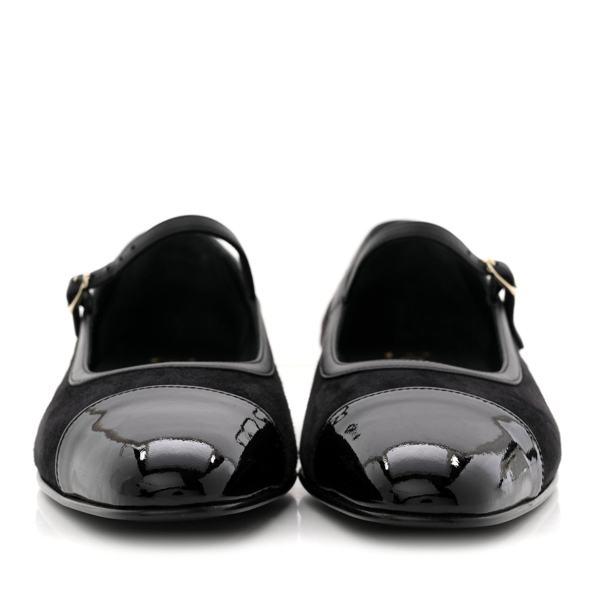 Suede Kidskin Lambskin Patent Calfskin Crystal CC Cap Toe Flats 40 Black
