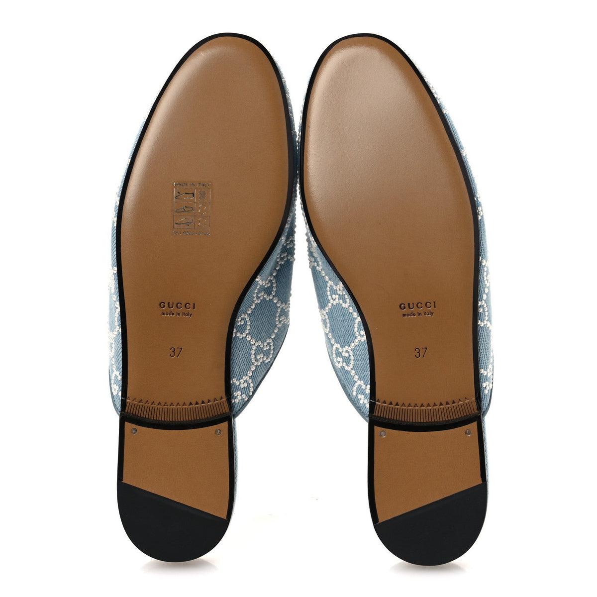GG Denim Monogram Pearl Womens Princetown Slippers 37 Light Blue