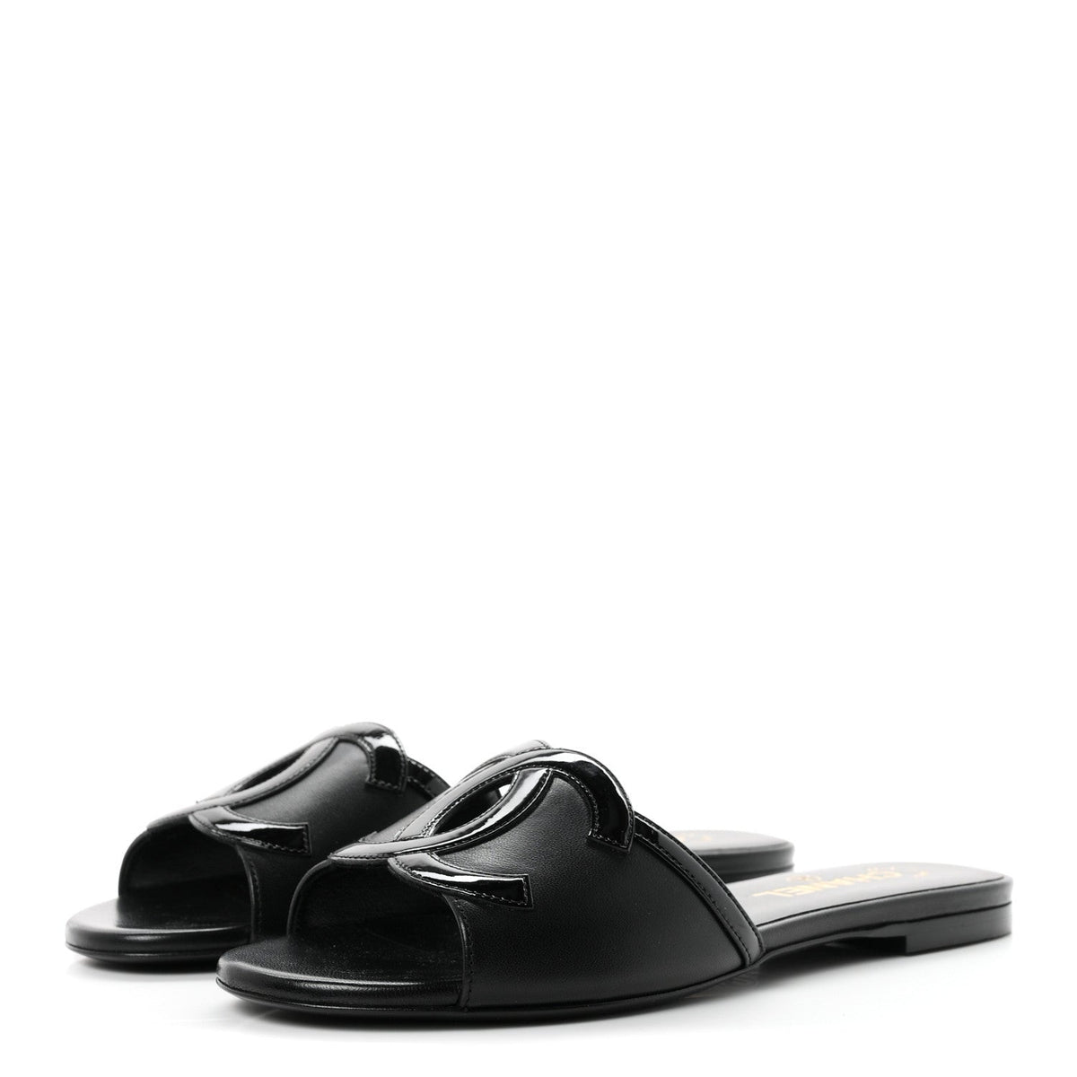 Lambskin Patent Calfskin CC Cutout Mules 37.5 Black
