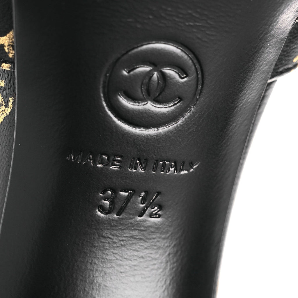 Printed Lambskin CC Platform Pumps 37.5 Black Gold
