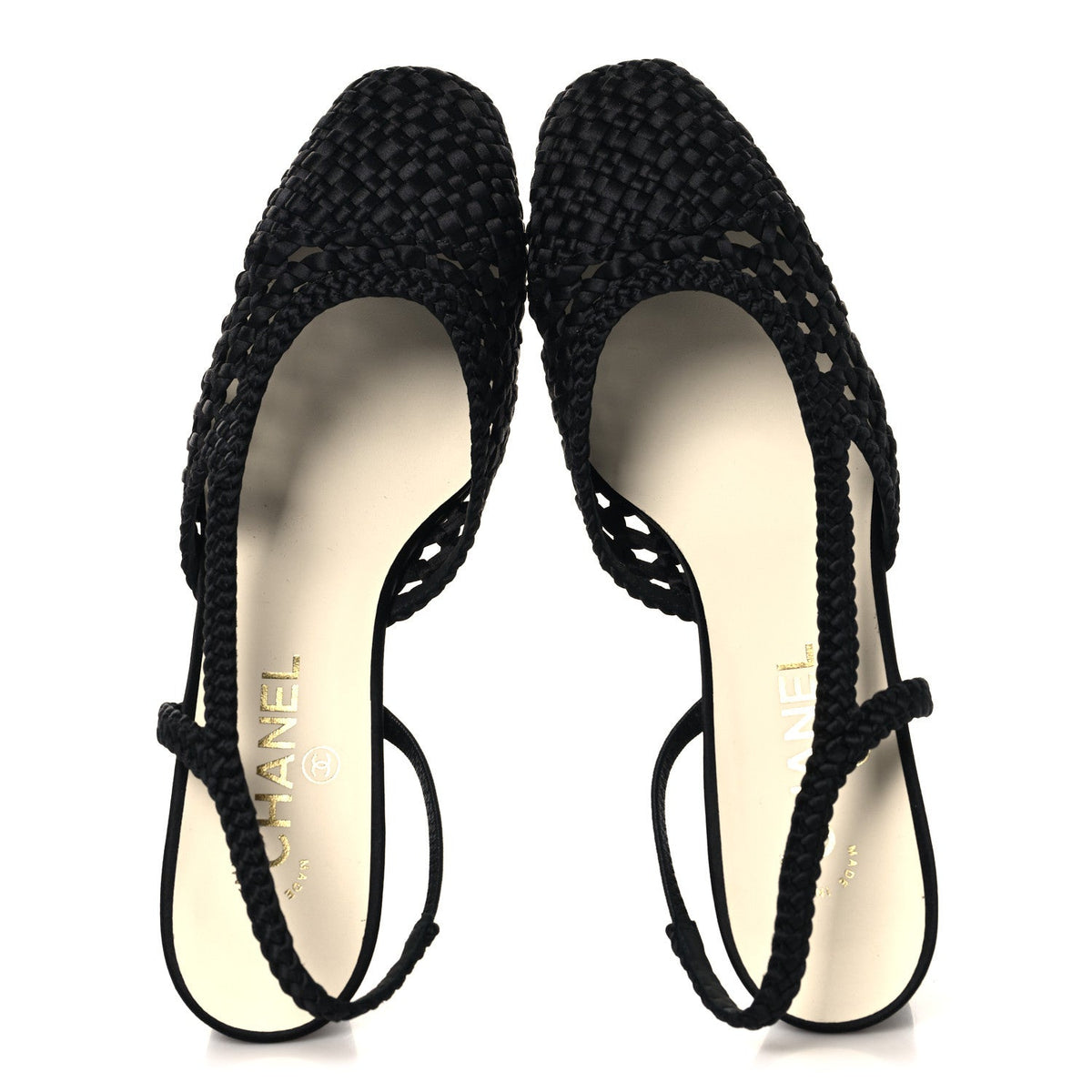 Satin Braided Slingback Flats 39.5 Black