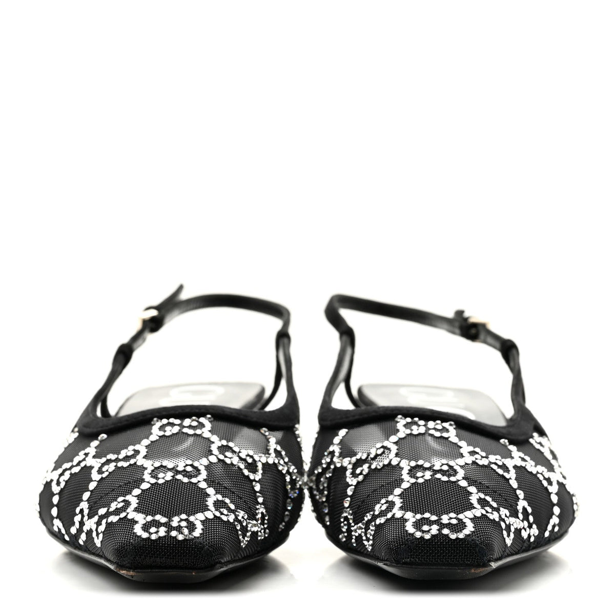 Suede Mesh Crystal GG Monogram Slingback Pumps 36.5 Black