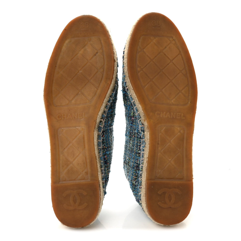 Tweed Lambskin CC Espadrilles 38 Blue