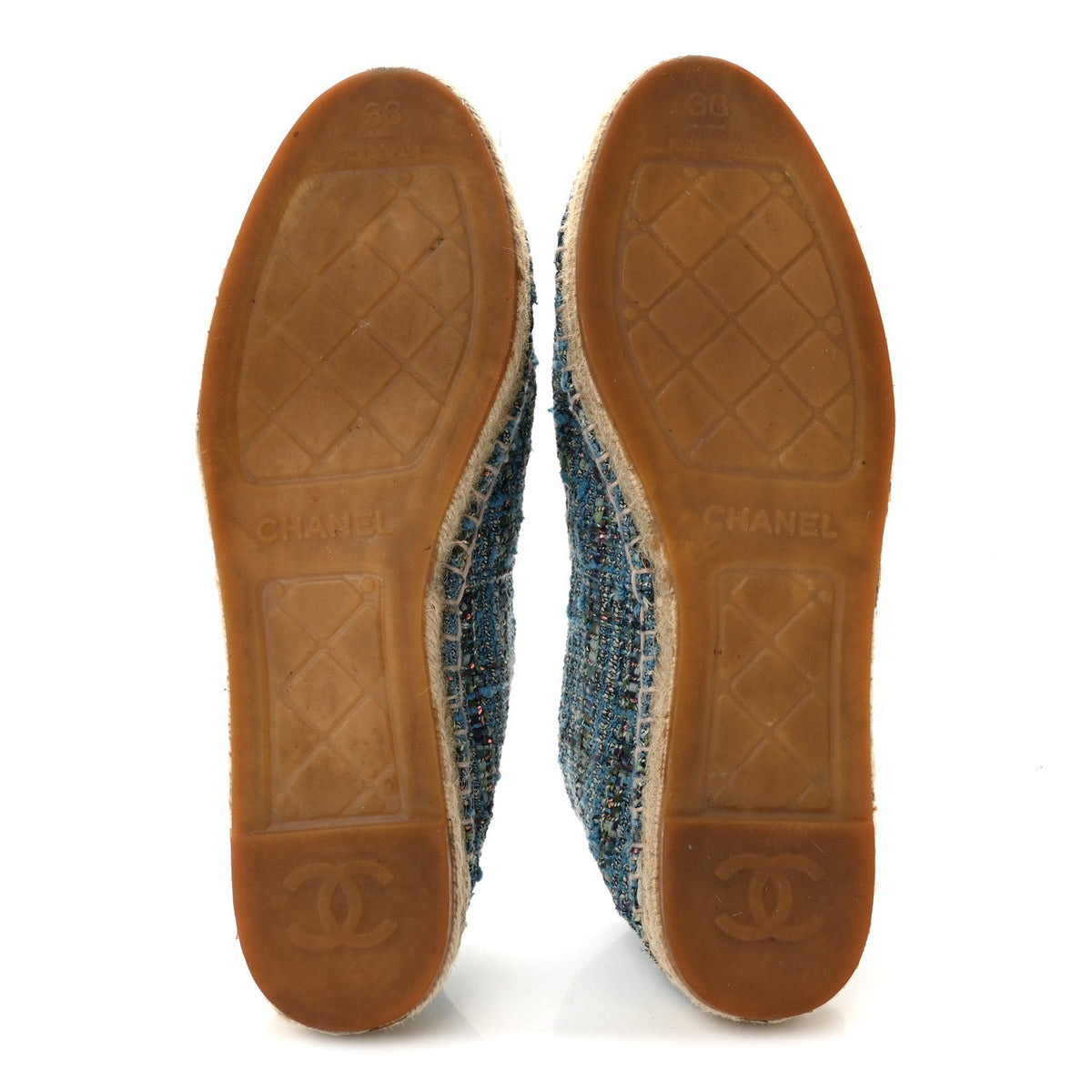 Tweed Lambskin CC Espadrilles 38 Blue
