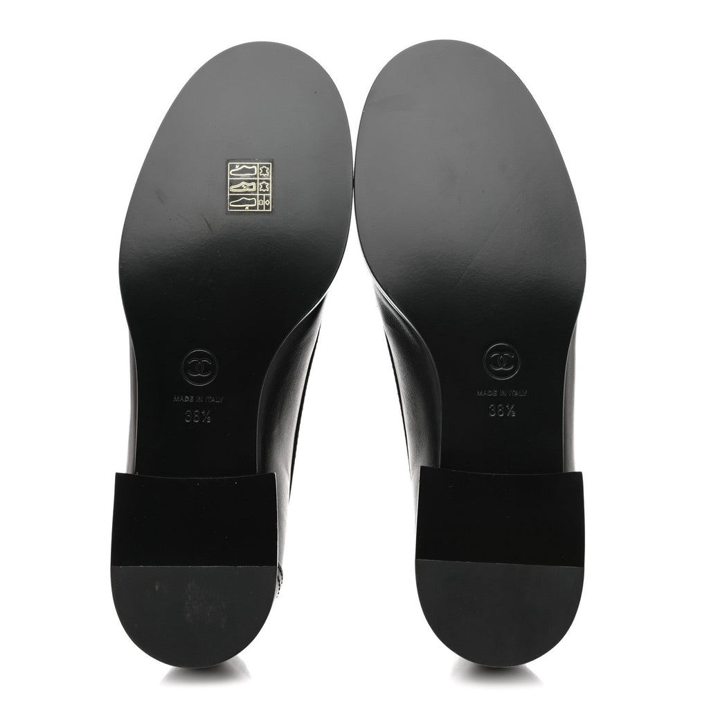Shiny Calfskin Metal CC Mocassin Loafers 38.5 Black