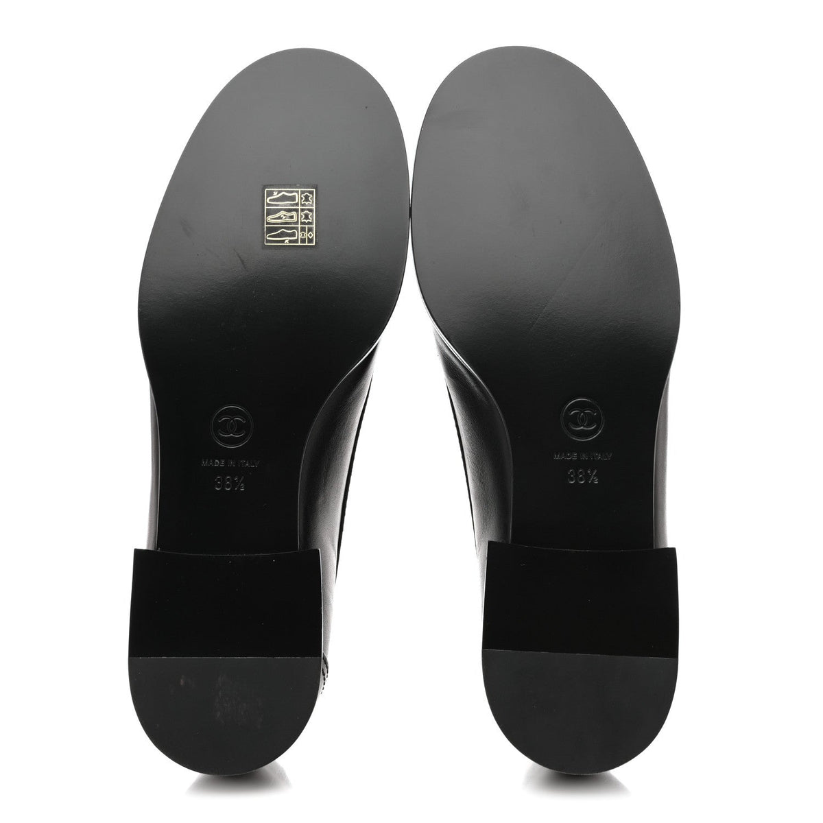 Shiny Calfskin Metal CC Mocassin Loafers 38.5 Black