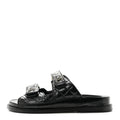 Crumpled Shiny Lambskin Velcro Dad Sandals 36 Black