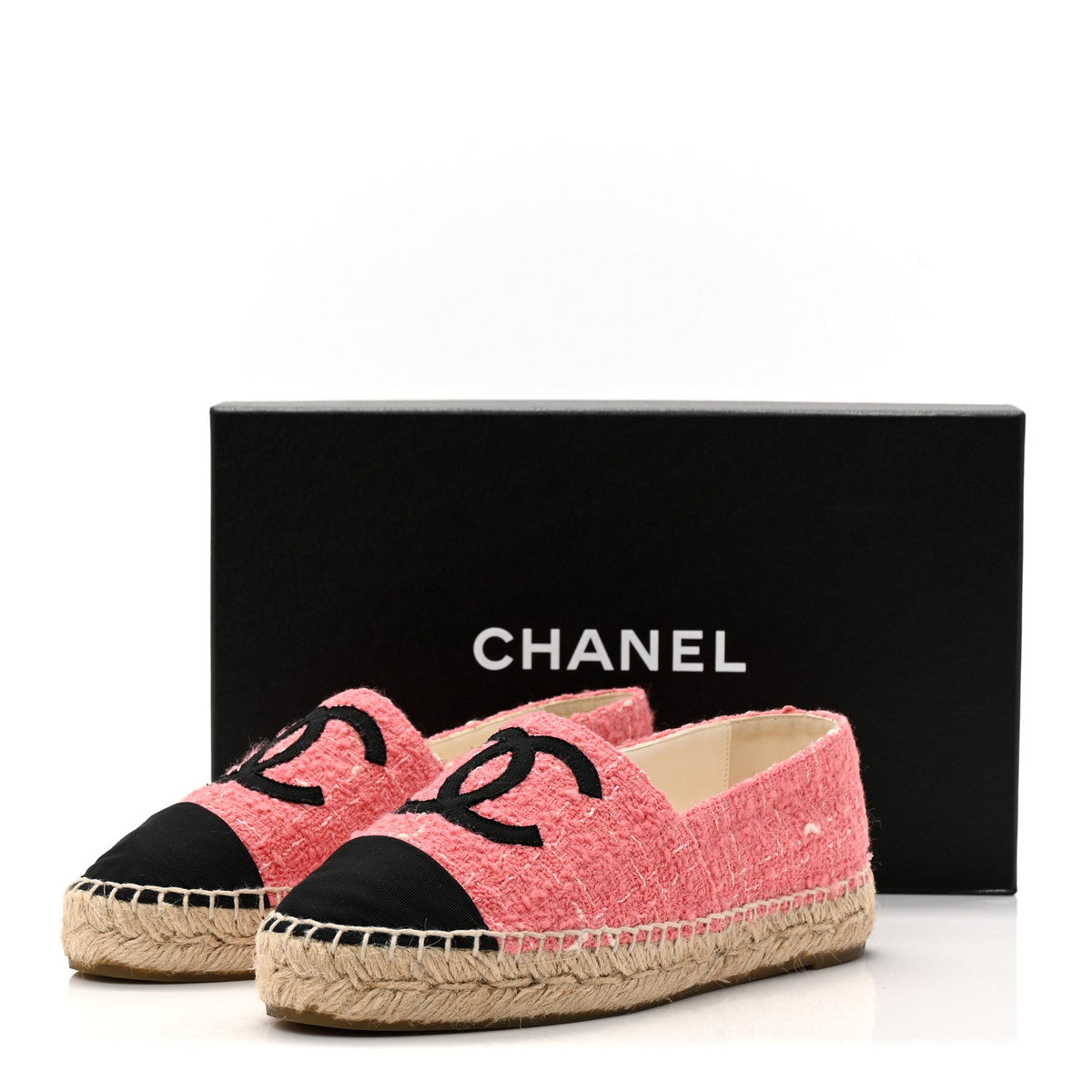 Tweed Grosgrain CC Espadrilles 35 Pink