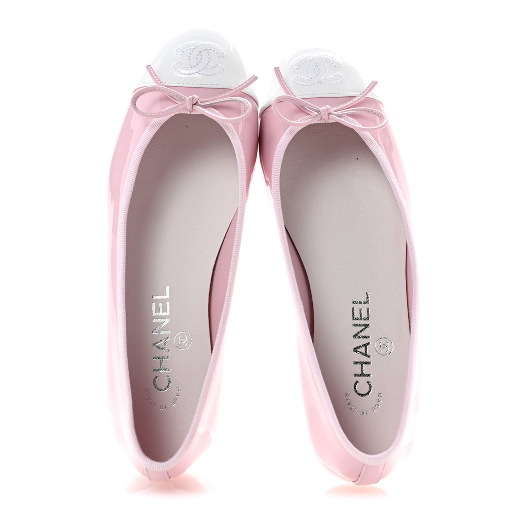 Patent Calfskin Cap Toe CC Ballerina Flats 36.5 Light Pink Dark Pink