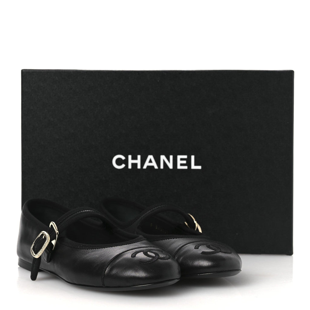 Lambskin Mary Jane Flats 36 Black
