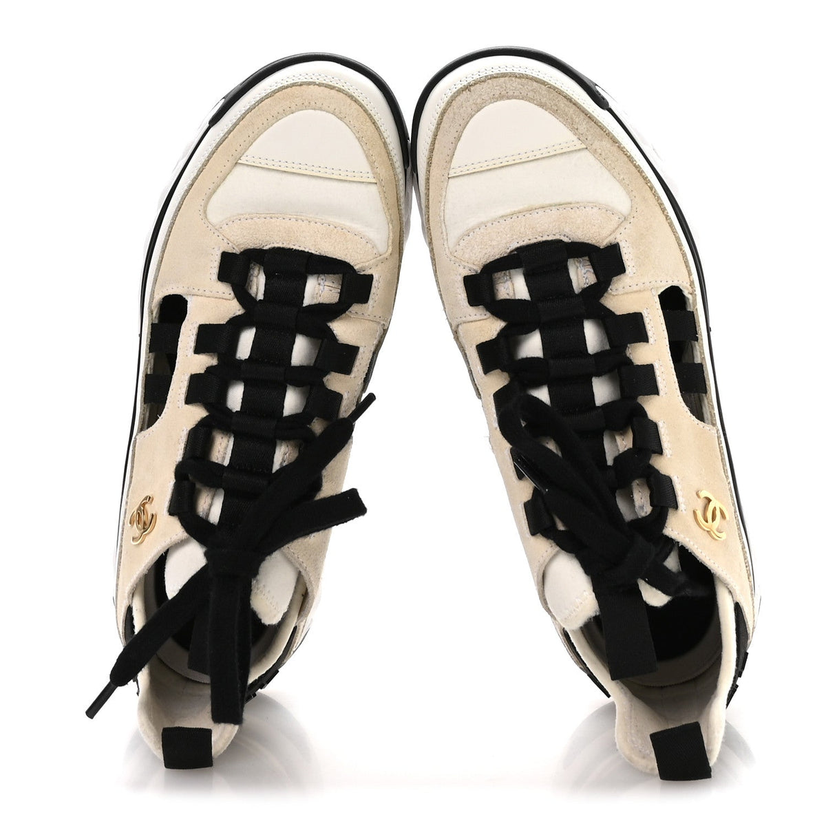 Fabric Calfskin Suede CC Sneakers 36 Ivory Black