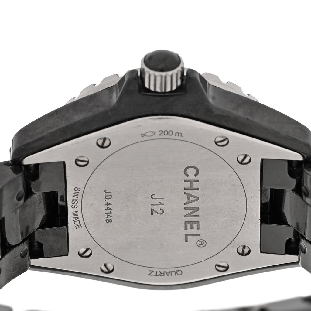 Stainless Steel Ceramic Diamond 33mm J12 Quartz Watch Black
