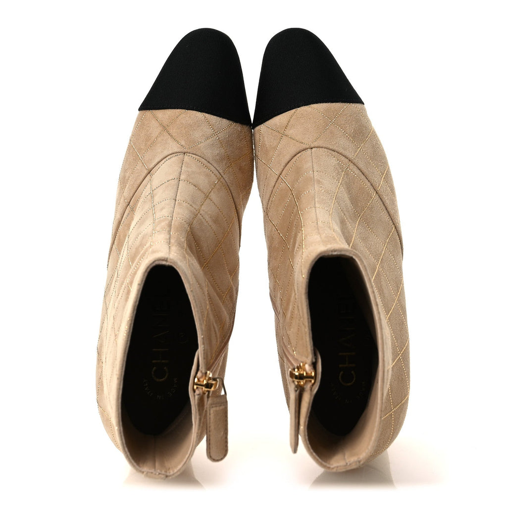 Suede Goatskin Grosgrain Cap Toe Shorts Boots 37 Beige Golden Black