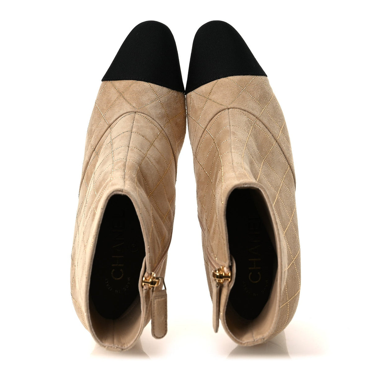 Suede Goatskin Grosgrain Cap Toe Shorts Boots 37 Beige Golden Black