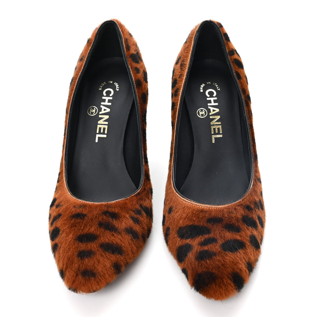 Pony Hair Lambskin Pumps 37.5 Brown Black
