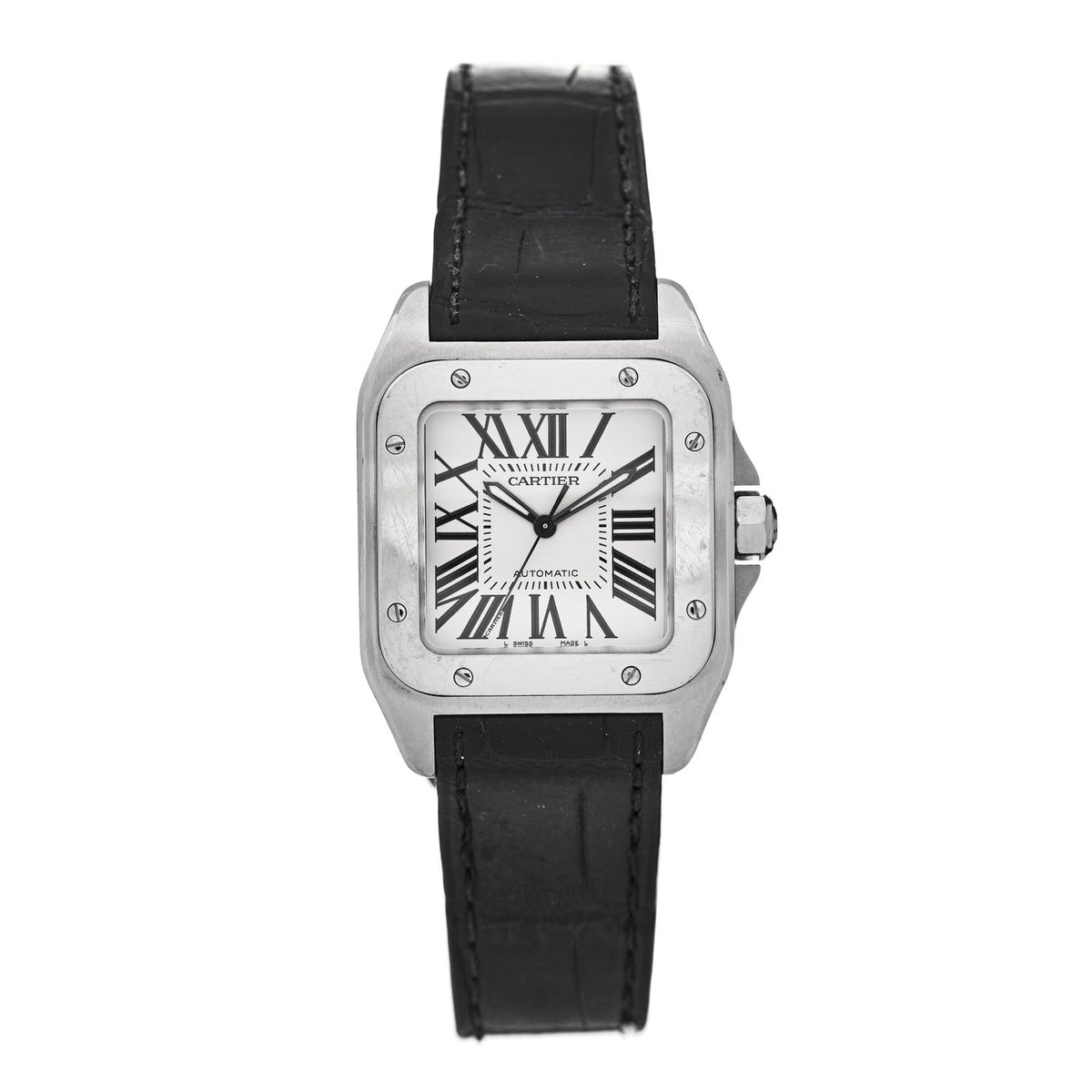 Stainless Steel Alligator 33mm Santos 100 Automatic Watch