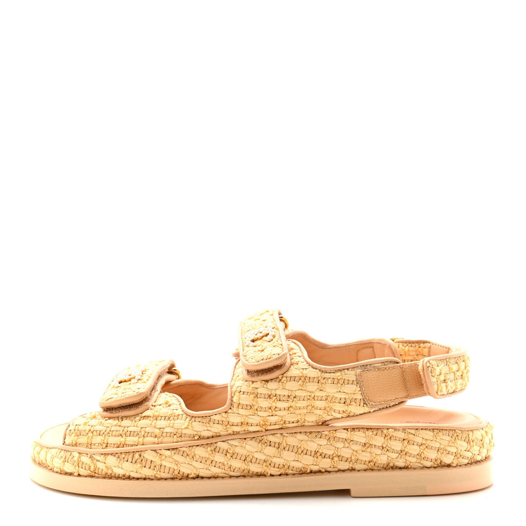 Braided Fabric Velcro Dad Sandals 37.5 Beige