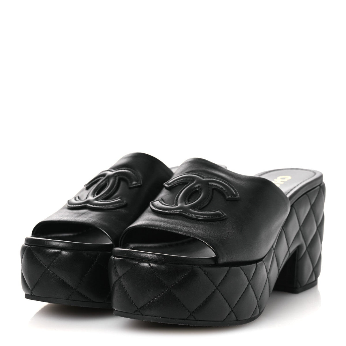 Lambskin Quilted CC Platform Mules 40 Black
