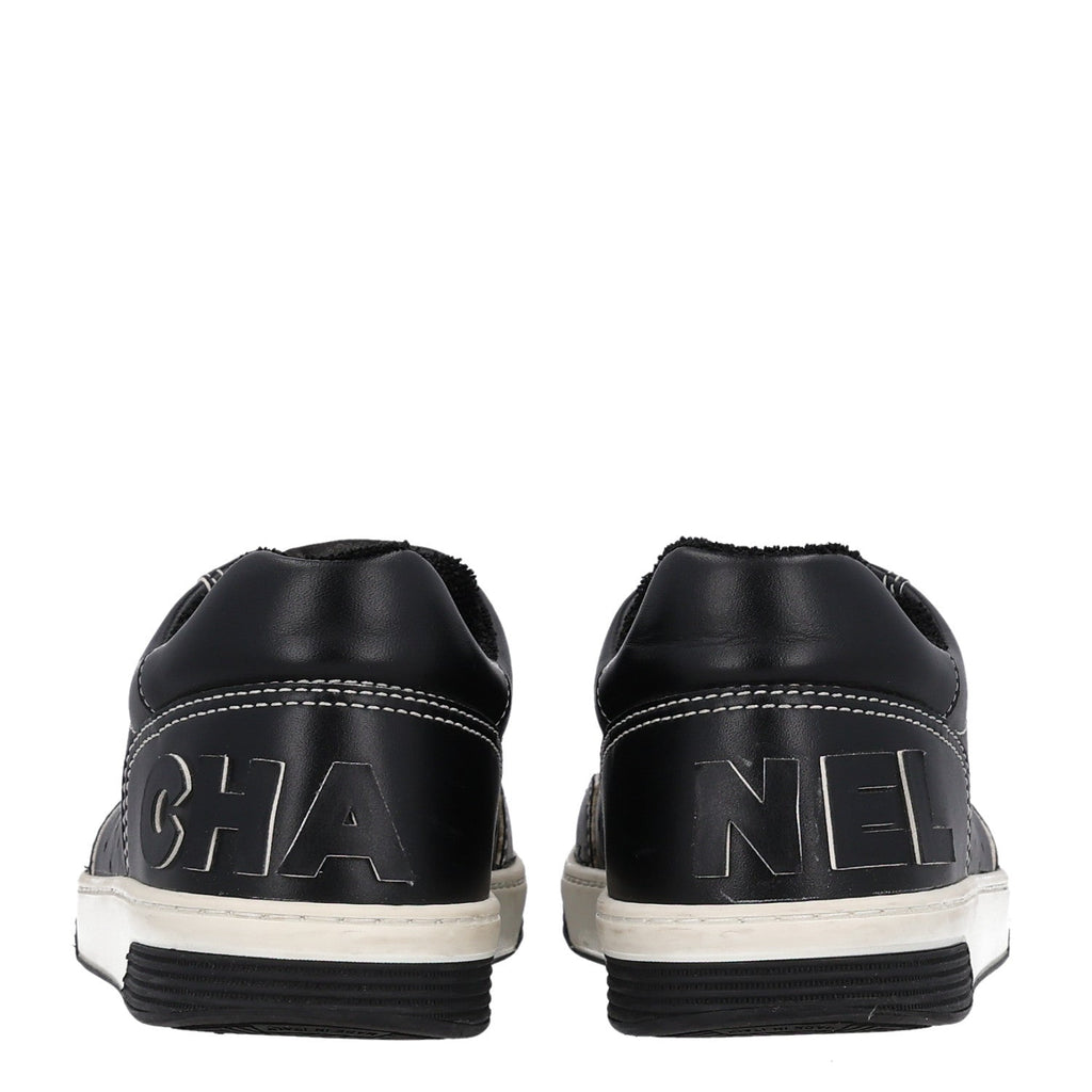 Calfskin Womens Logo Sneakers 38 Black White
