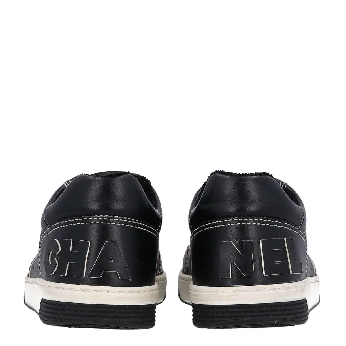 Calfskin Womens Logo Sneakers 38 Black White