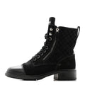 Suede Calfskin Quilted Lace Up Boots 38 Black