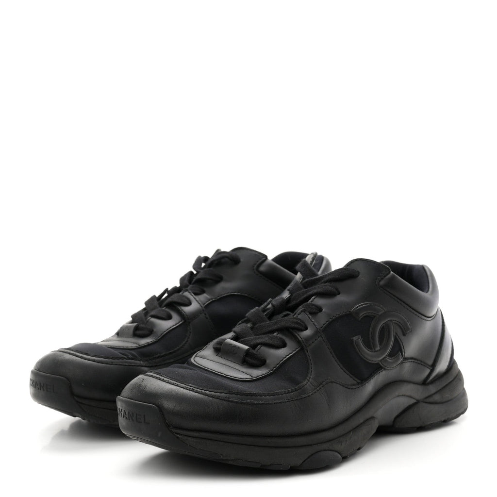 Lambskin Fabric CC Uniform Sneakers 39 Black