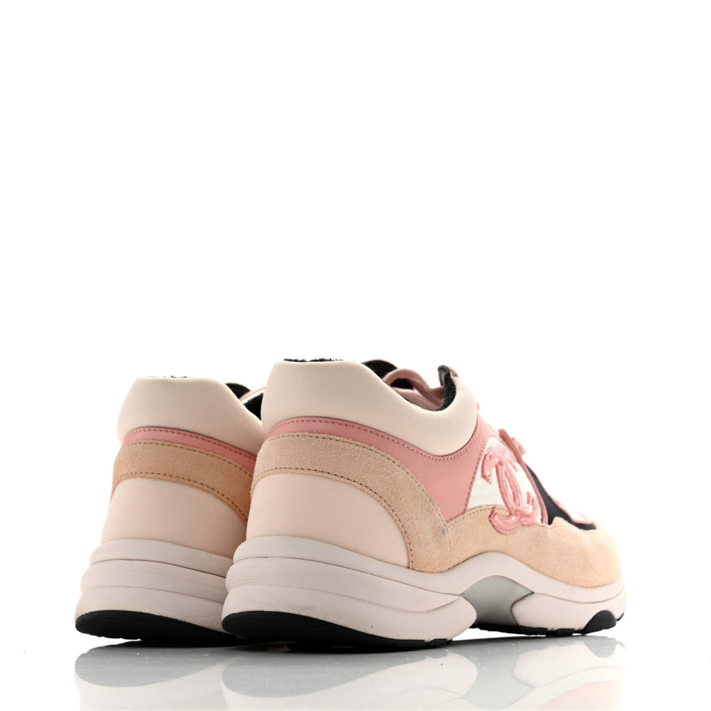 Nylon Lambskin Suede Calfskin CC Sneakers 40 Pink White Black