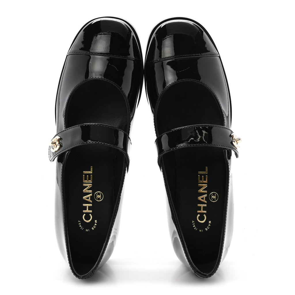 Patent Calfskin Mary Janes Flats 37.5 Black