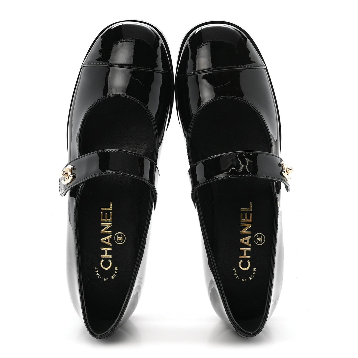 Patent Calfskin Mary Janes Flats 37.5 Black