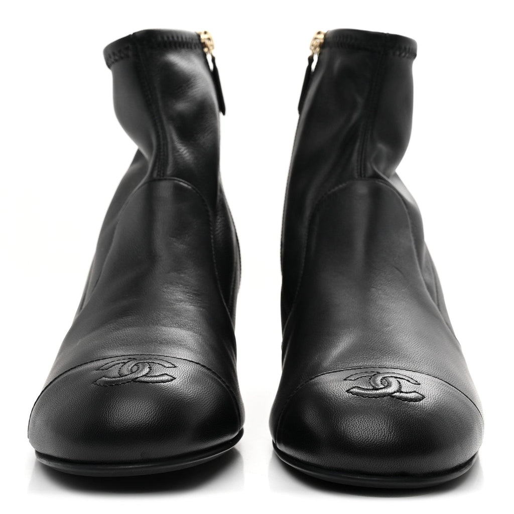 Stretch Lambskin Cap Toe CC Short Boots 38 Black