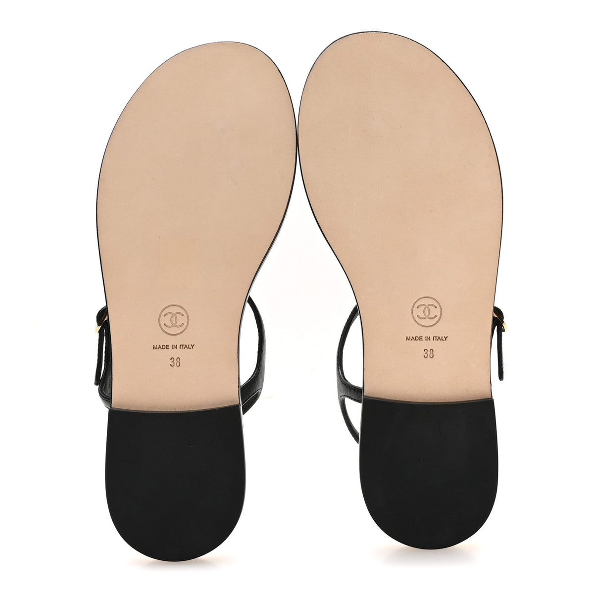 Lambskin CC Thong Sandals 38.5 Black Gold