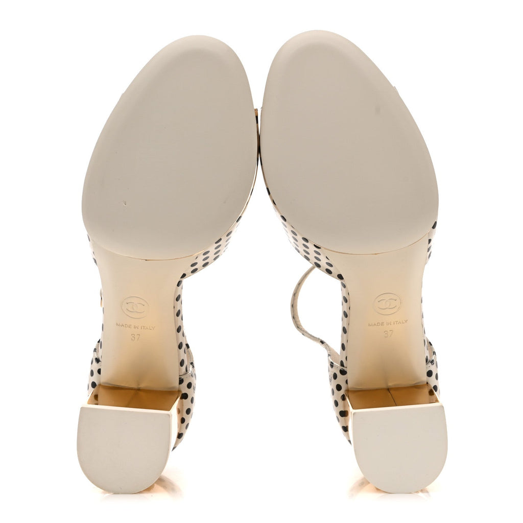 Printed Calfskin Polka Dot CC Platform Sandals 36.5 Ivory Black 37 Ivory Black