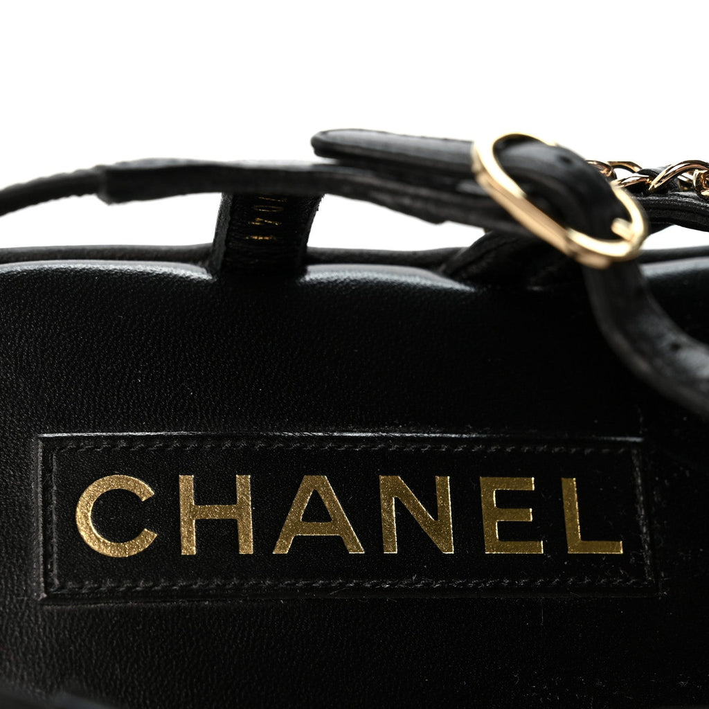 Lambskin Metal Chain Ankle Strap Sandals 36.5 Black