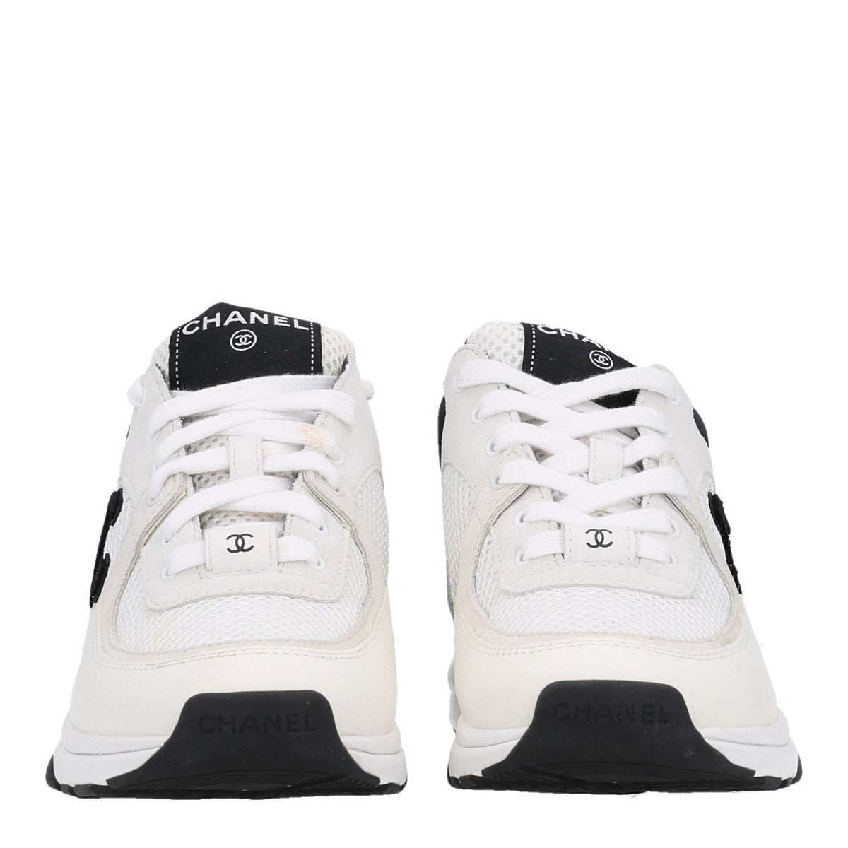 Mesh Suede Grained Calfskin Womens CC Sneakers 36.5 White Black