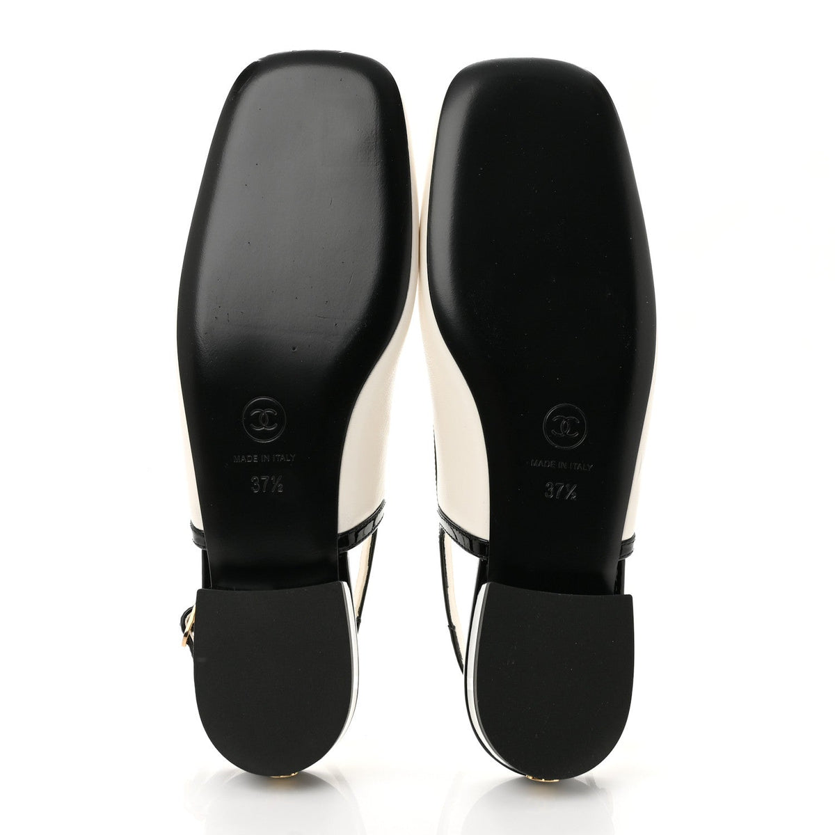 Lambskin Patent Calfskin CC Slingback Flats 37.5 White Black
