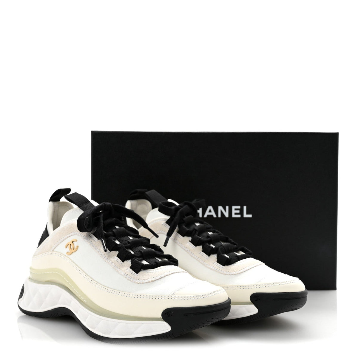 Velvet Calfskin Mixed Fibers CC Sneakers 37.5 Ivory Black