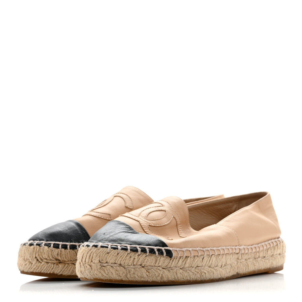 Lambskin CC Espadrilles 37 Beige Black