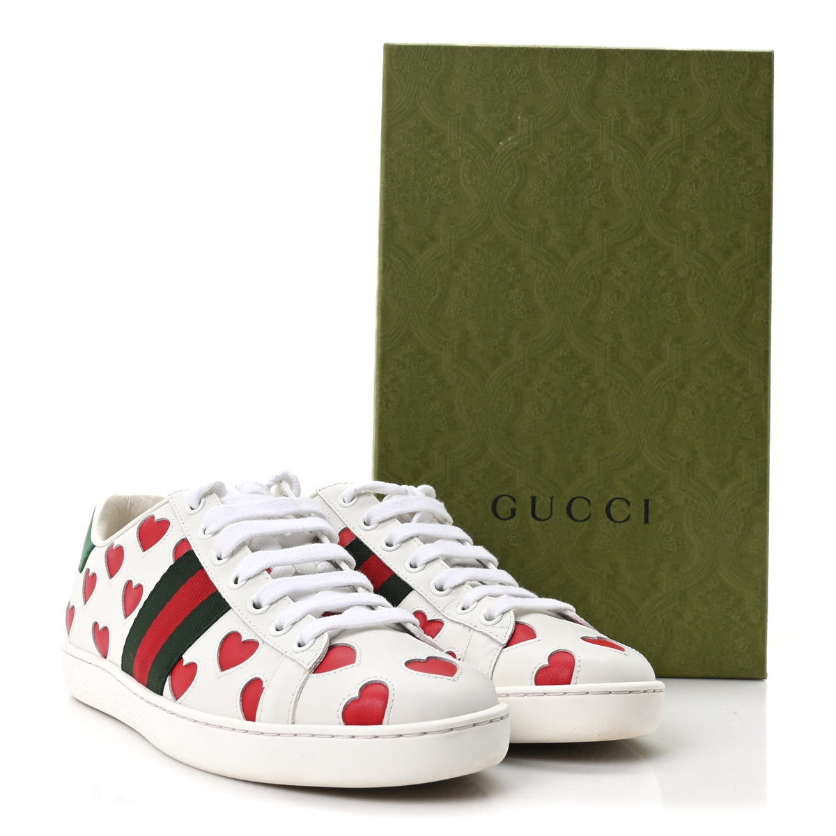 Calfskin Miro Soft Web Heart Cut Out Womens Ace Sneakers 36.5 White Light Hibiscus Red New Shamarock