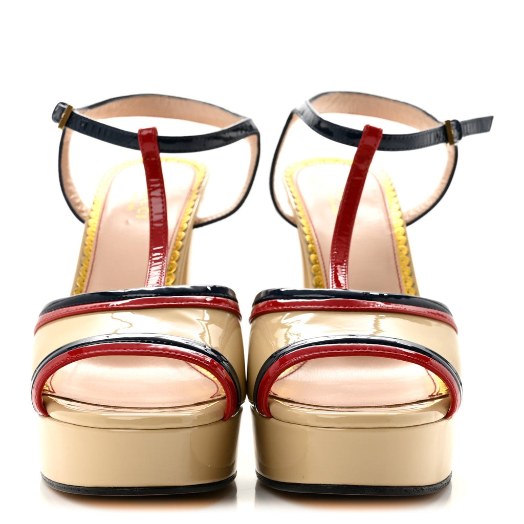 Patent Millie Platform Ankle Strap Sandals 39 Red Blue Agata Sandstorm