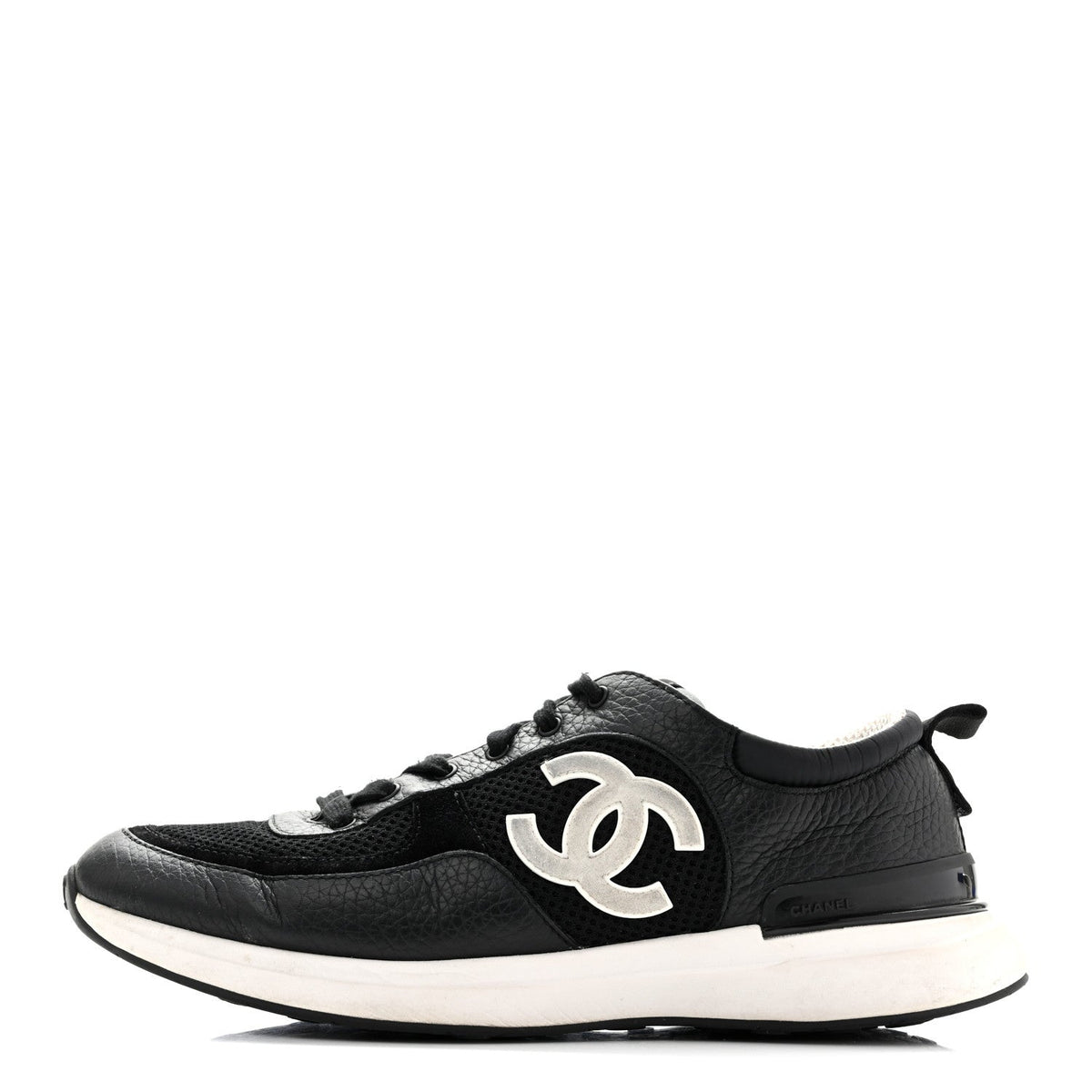 Calfskin Mesh Lycra Suede Womens Logo Sneakers 38.5 Black