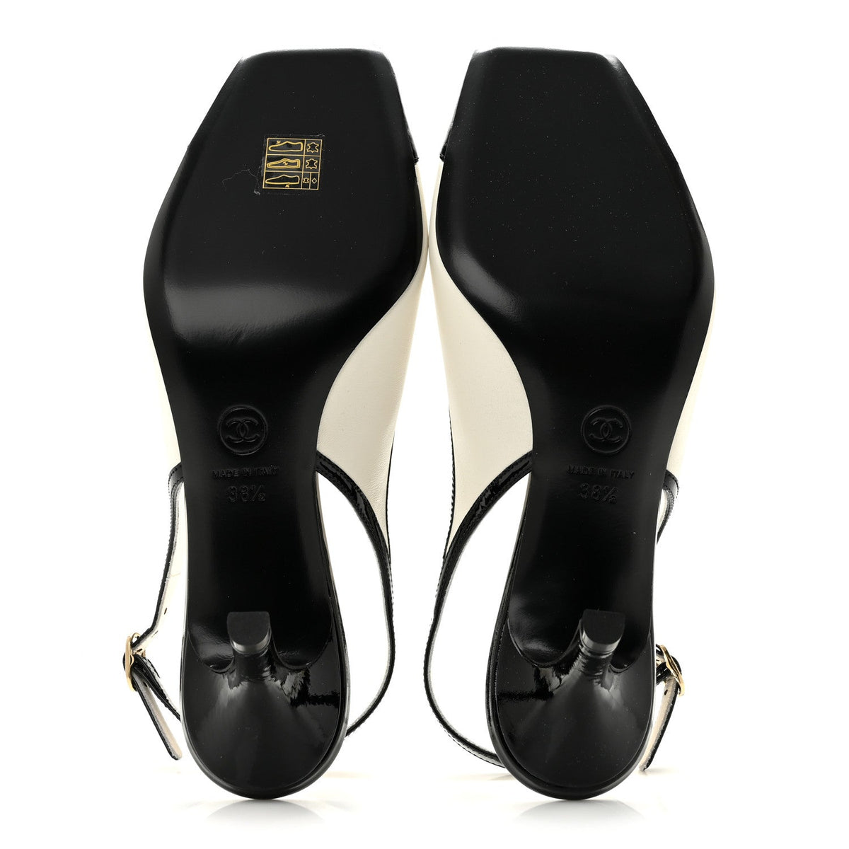 Lambskin Patent Calfskin Cap Toe CC Slingback Pumps 38.5 White Black
