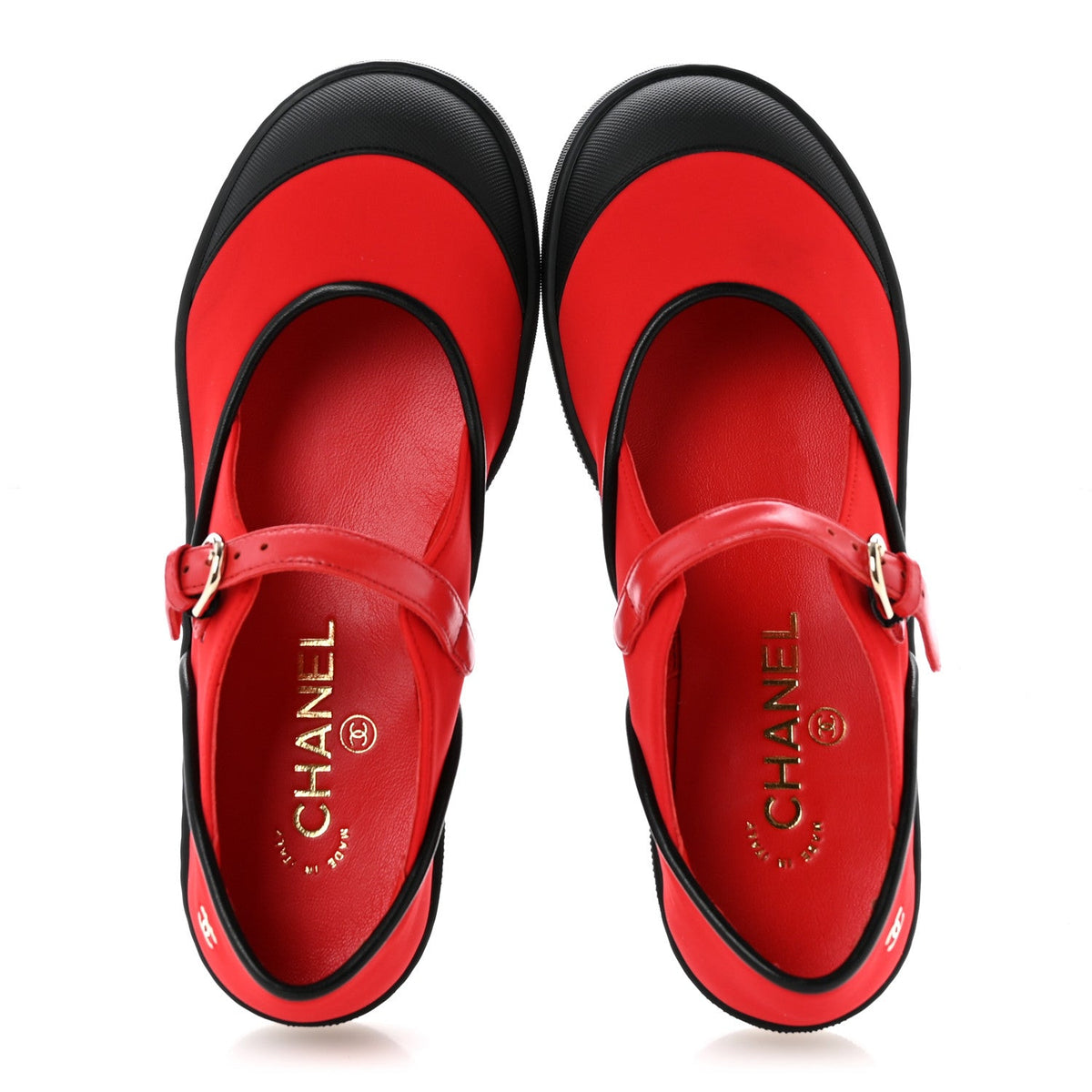 Mixed Fibers Rubber Cap Toe CC Coco Beach Mary Jane Sneakers 36.5 Red Black