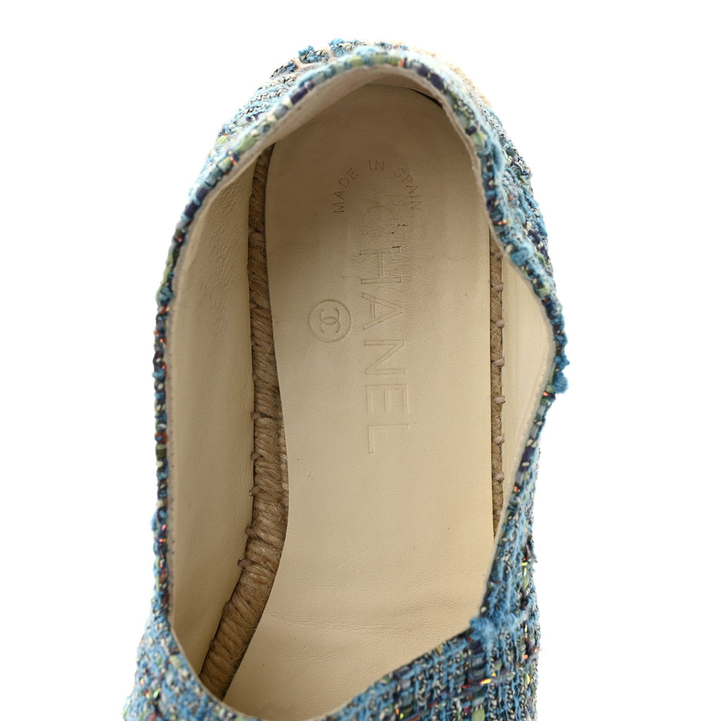 Tweed Lambskin CC Espadrilles 38 Blue