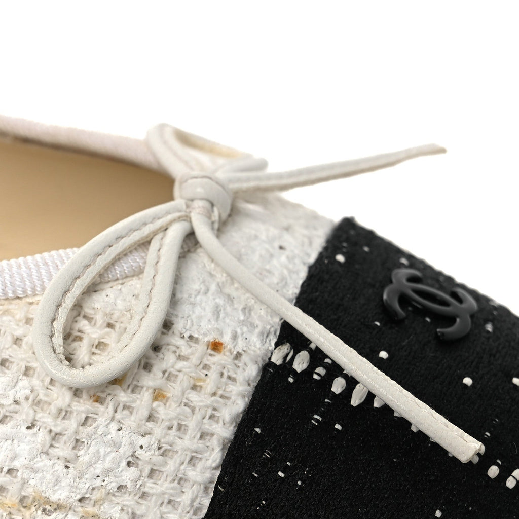 Tweed Cap Toe Ballet Flats 37 White Black