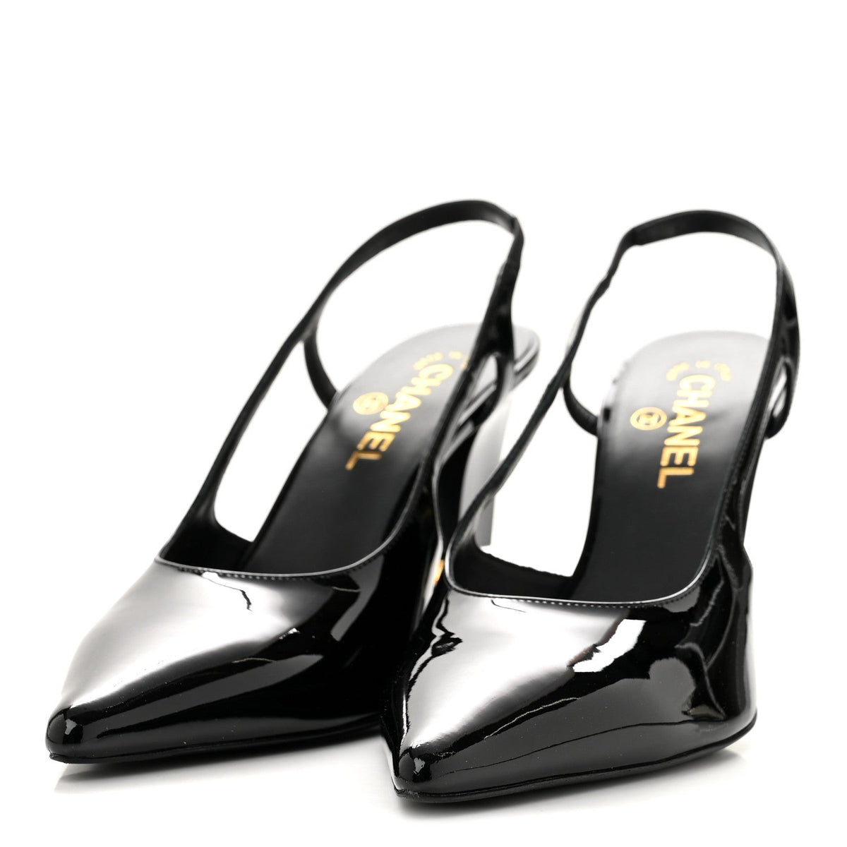 Patent Calfskin Slingback CC Cutout Pumps 40 Black