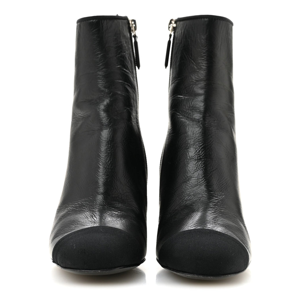 Crumpled Calfskin Cap Toe Chain Short Boots 35 Black